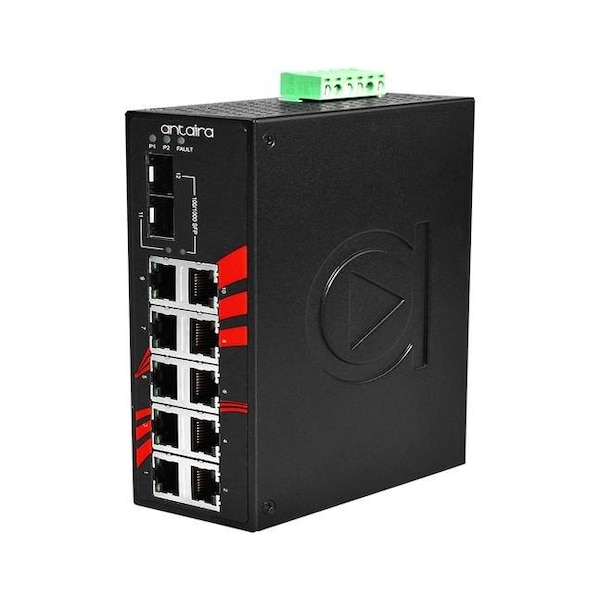 12-Port Industrial Gigabit Unmanaged Ethernet Switch, w/10-10/100/1000Tx + 2-100/1000 SFP Slots; EOT